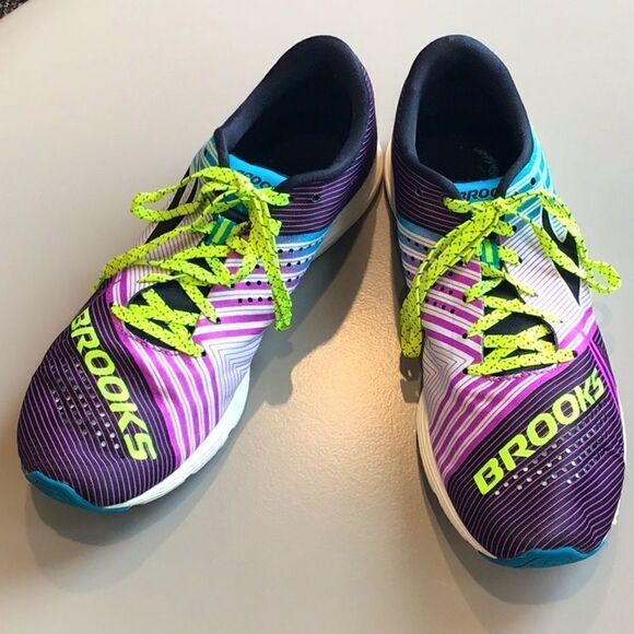 Brooks Hyperion Purple Teal Neon Stripe Lace Up Lightweight Running Shoes - Picture 5 of 16